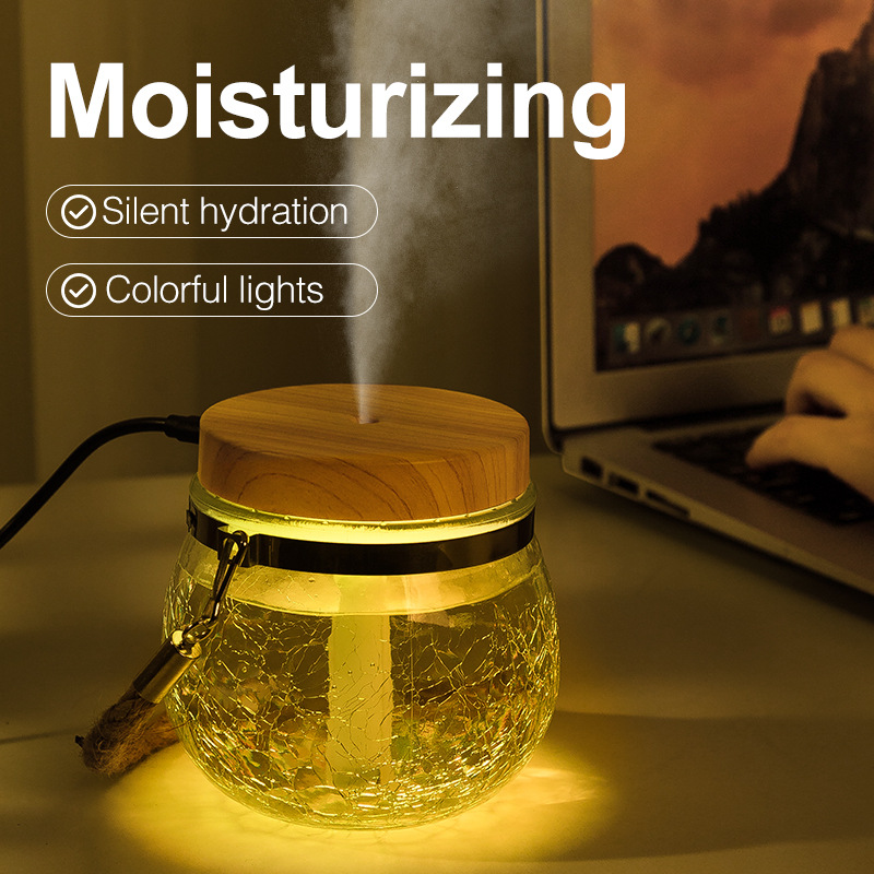 New glass humidifier usb household fog quantity desktop mini water perfume seven-color night light humidifier Specification drawing