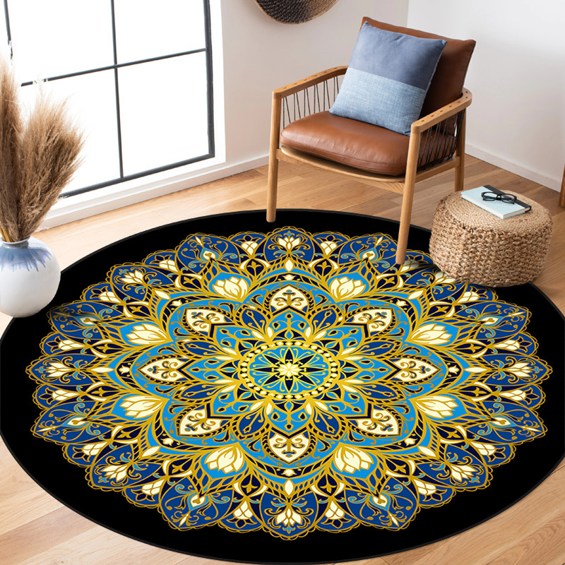 American-style living room ethnic-style carpet floor mat, round bedroom sofa and coffee table mat, thickened retro European-style light luxury hanging basket floor mat Specification image