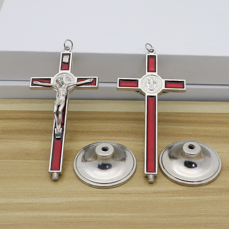 外贸批发宗教耶稣十字架金属摆件珐琅彩办公室汽车桌面工艺品