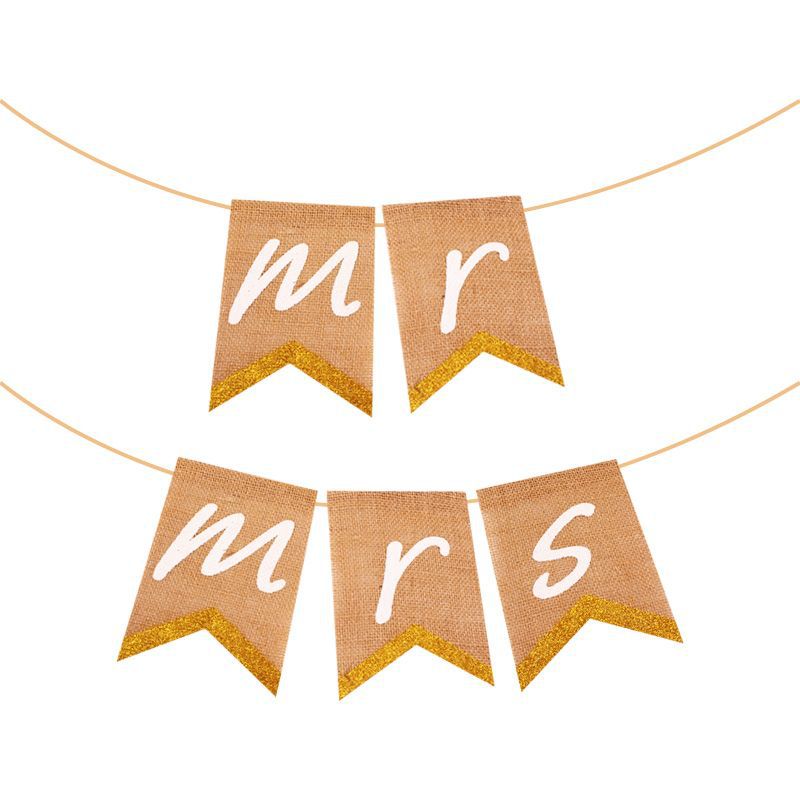 Factory direct supply of MR MRS Coarse linen swallow tail flags for wedding party decoration flags Item Picture