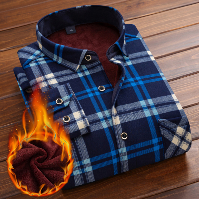 Winter new double-sided fleece checked shirt, a versatile fleece and thickened matte shirt for middle-aged men, a warm dad outfit
