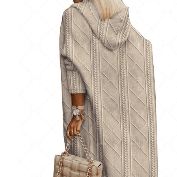 2023 Autumn And Winter New Women's Foreign Trade Europe And The United States Cross-Border Amazon Stranded Flower Texture Hooded Long Trench Coat Item Picture