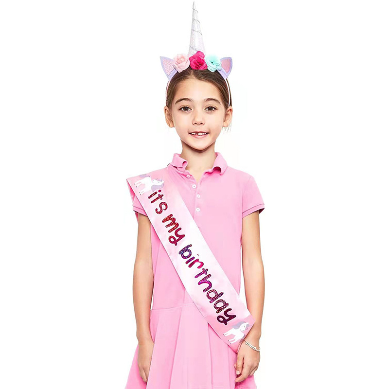 Cross Border Party Etiquette Shoulder Band Set Birthday Party English Print Shoulder Band Cute Unicorn Headband Item Picture