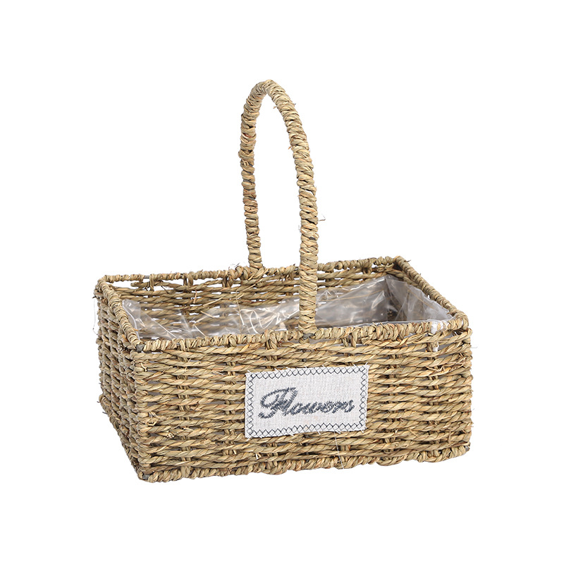 Cross-Border Supply Of Straw Woven Flower Basket Hand-Woven Flower Basket Rattan Wicker Woven Storage Basket Portable Plants Item Picture