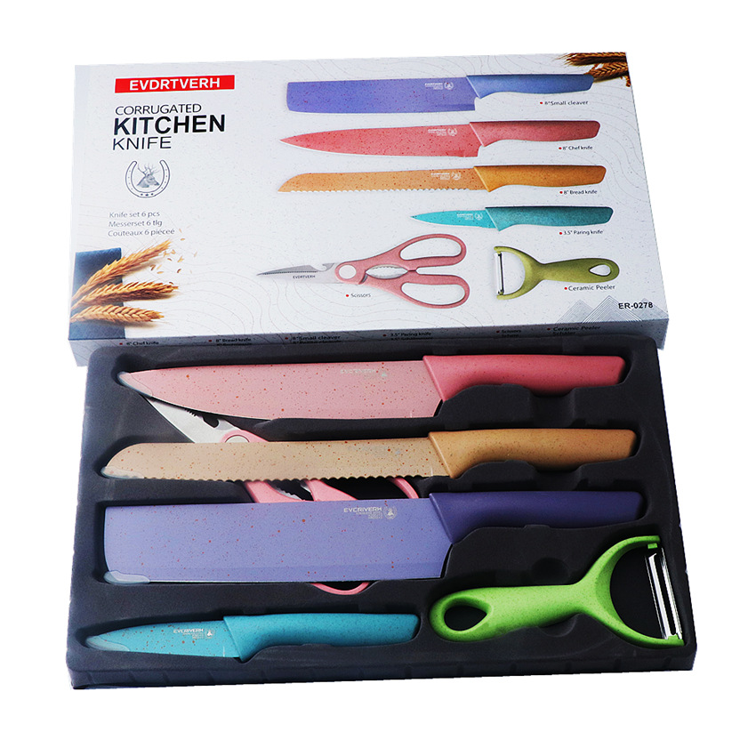 Kitchen knife set, wheat straw knife cover, 6-piece set of colored wheat straw Application Scenario