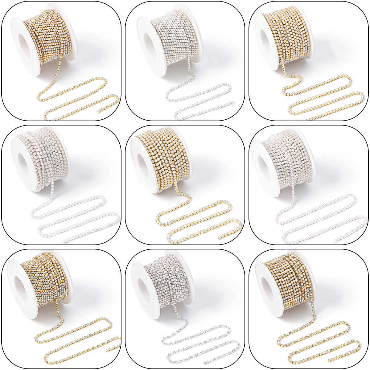 2MM- 6MB A color encrypted pearl claw chain, water diamond gold and silver bottom claw diamond chain, mobile phone sticker diamond chain, diy wholesale pic 5