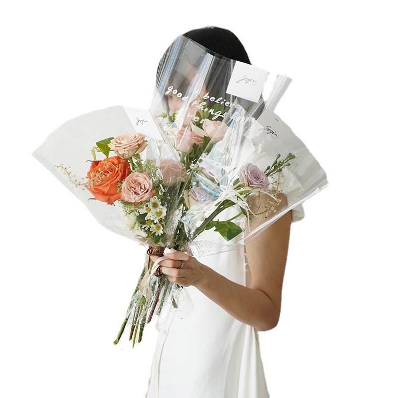 Flower decoration bag flower bag Goddess Festival transparent English waterproof bag florist flower arrangement packaging materials wholesale Item Picture