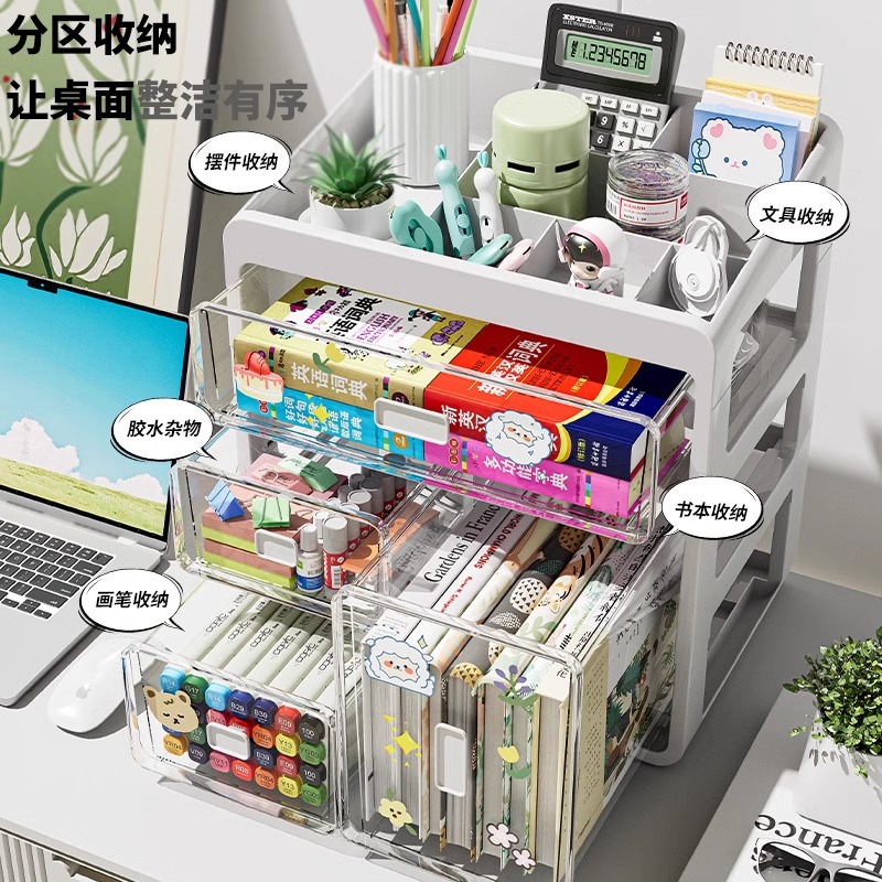 Desktop storage box, drawer-type office workstation wonder, stationery and sundries storage rack, desk dust-proof organizing box details Picture