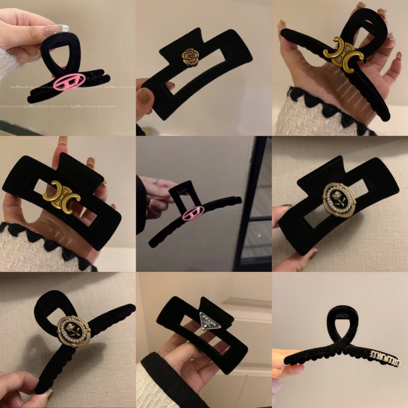 Black flocking hair clips, a bestseller for women in 2023, are large-sized back hair-holding and multi-layered shark clip headwear