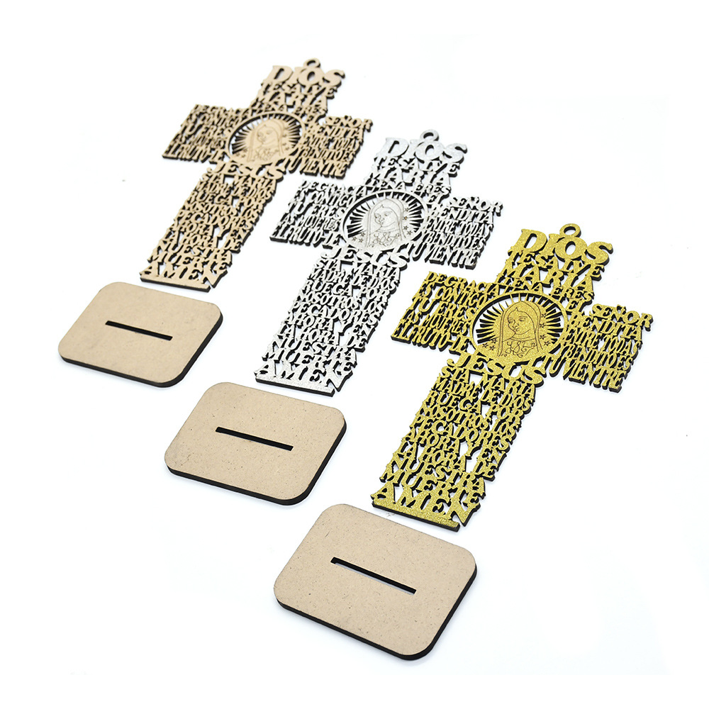 Láser madera crucifijo pendulo oro y plata polvo accesorios de boda mesa de pendulo comercio electrónico nuevo Application Scenario