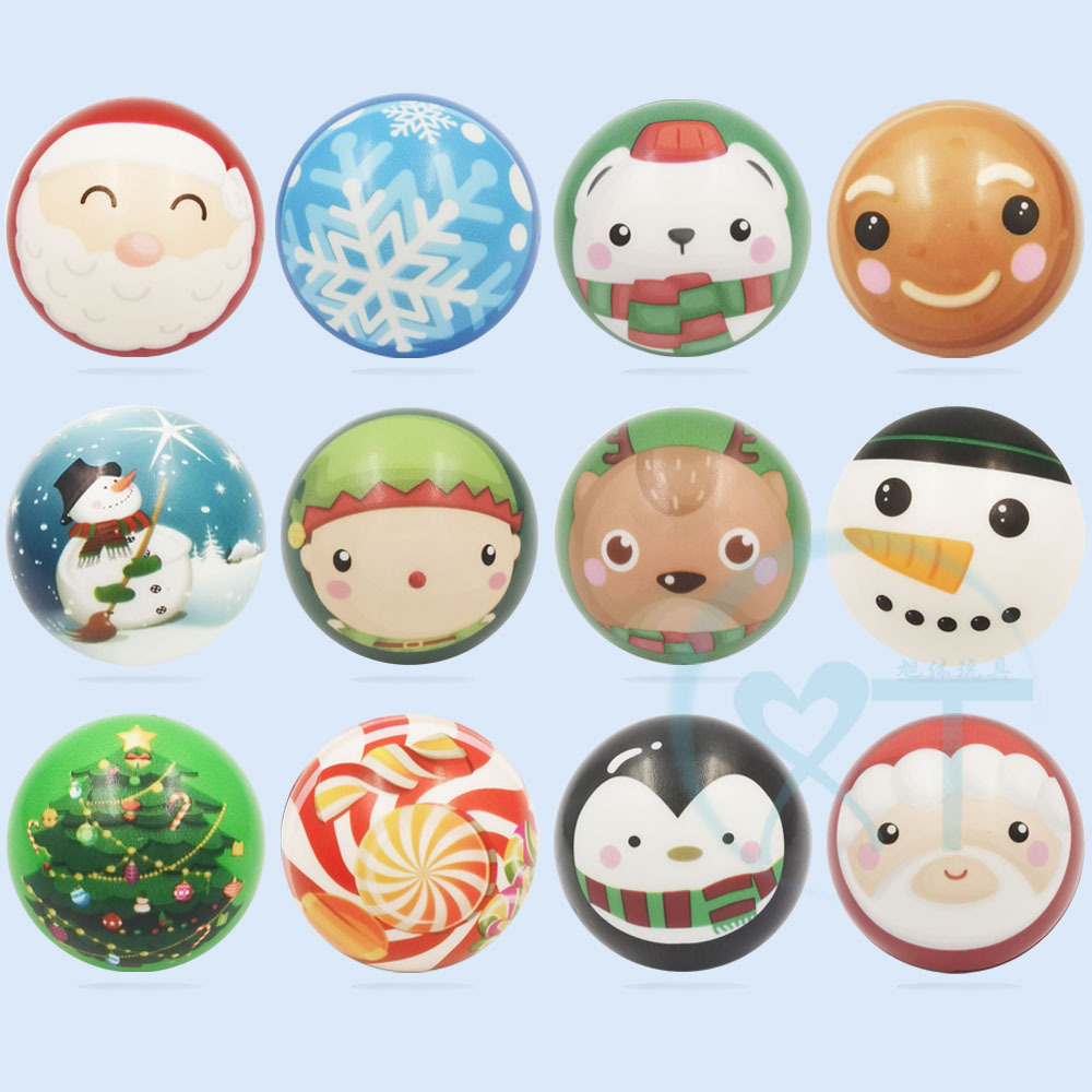 跨境新款pu发泡球63mm圣诞节解压发泄pu海绵压力球圣诞节PU球热卖