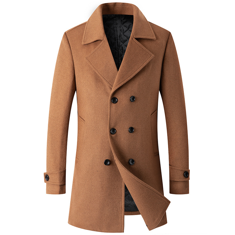 Autumn and winter new European size men's woolen coat fashion double breasted lapel medium length woolen men's coat thumbnail