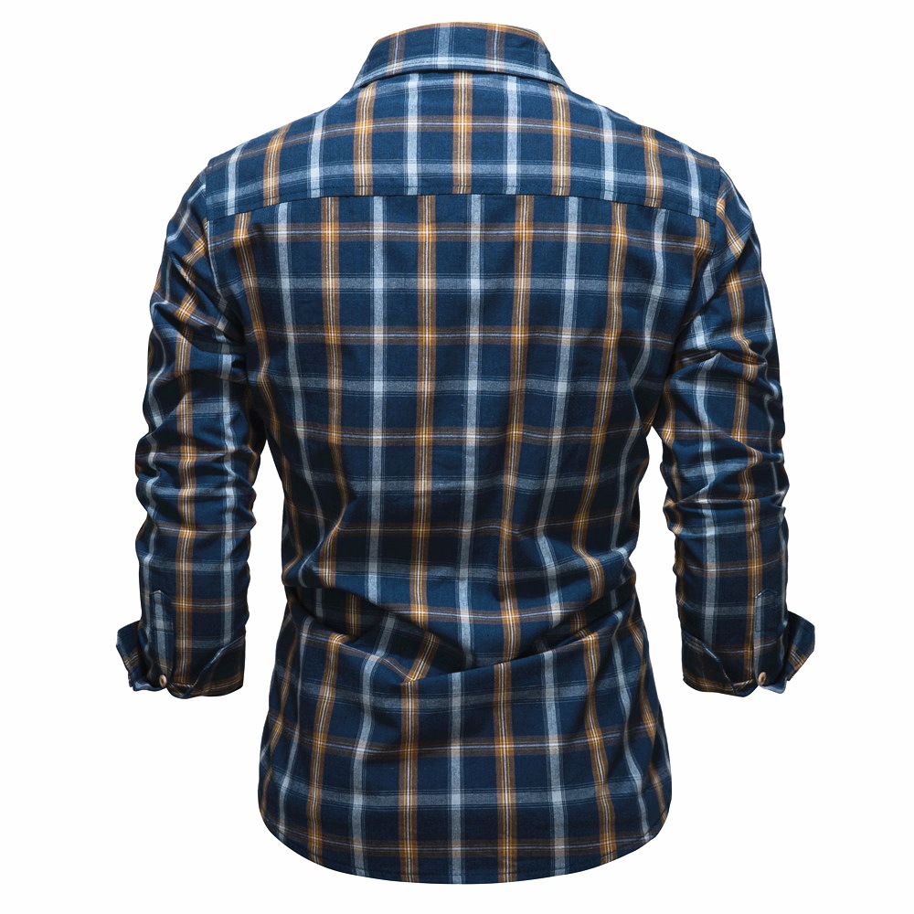 2022 Foreign Trade Light Business Autumn New Men's size pocket Professional shirt, fashionable checked long-sleeved shirt for men details Picture