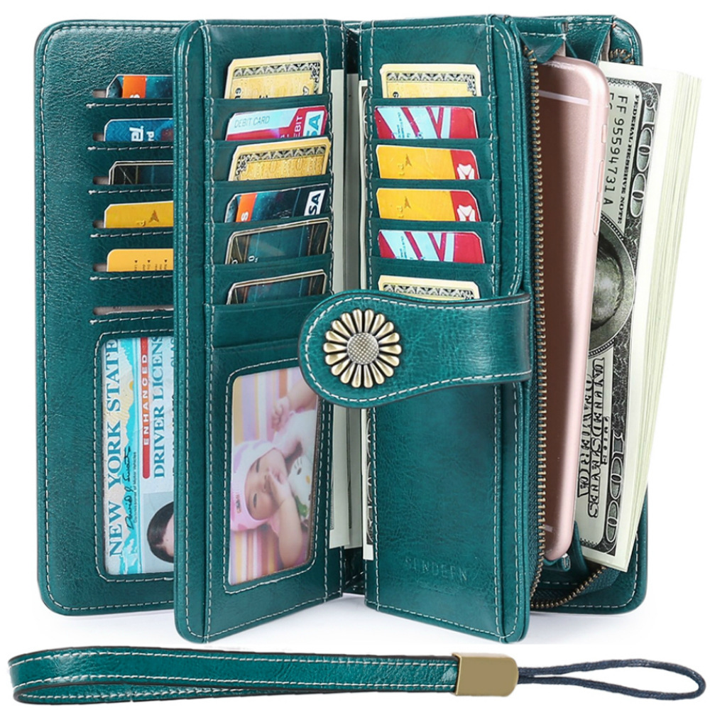 RFID防磁钱包跨境新款女韩版女士钱包牛皮钱夹皮夹大容量手拿包详情图1