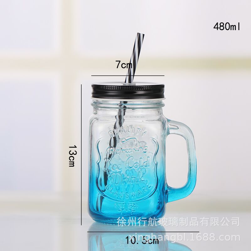 Gradient Handle Cup Personalized Juice Drink Bottle With Lid Mason Creative Lemonade Cup With Straw Rooster Cup details Picture