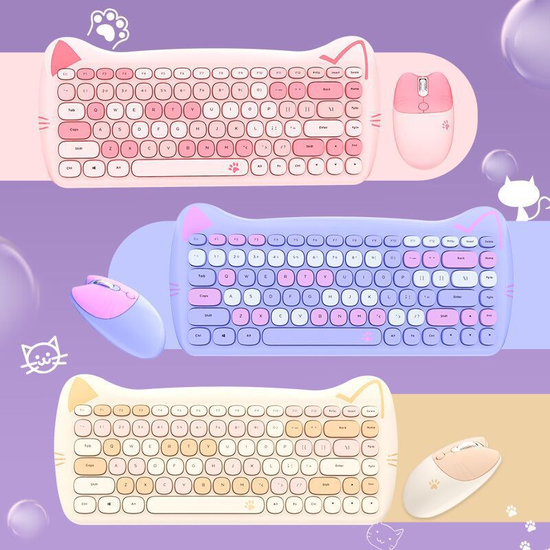 Ferris Wireless 2.4G keyboard and mouse set Cat cute cat keyboard and mouse set desktop computer office
