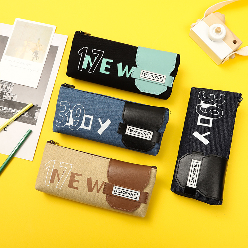 创意帆布笔袋男孩子小学生大容量文具盒简约黑色初中铅笔袋高级感