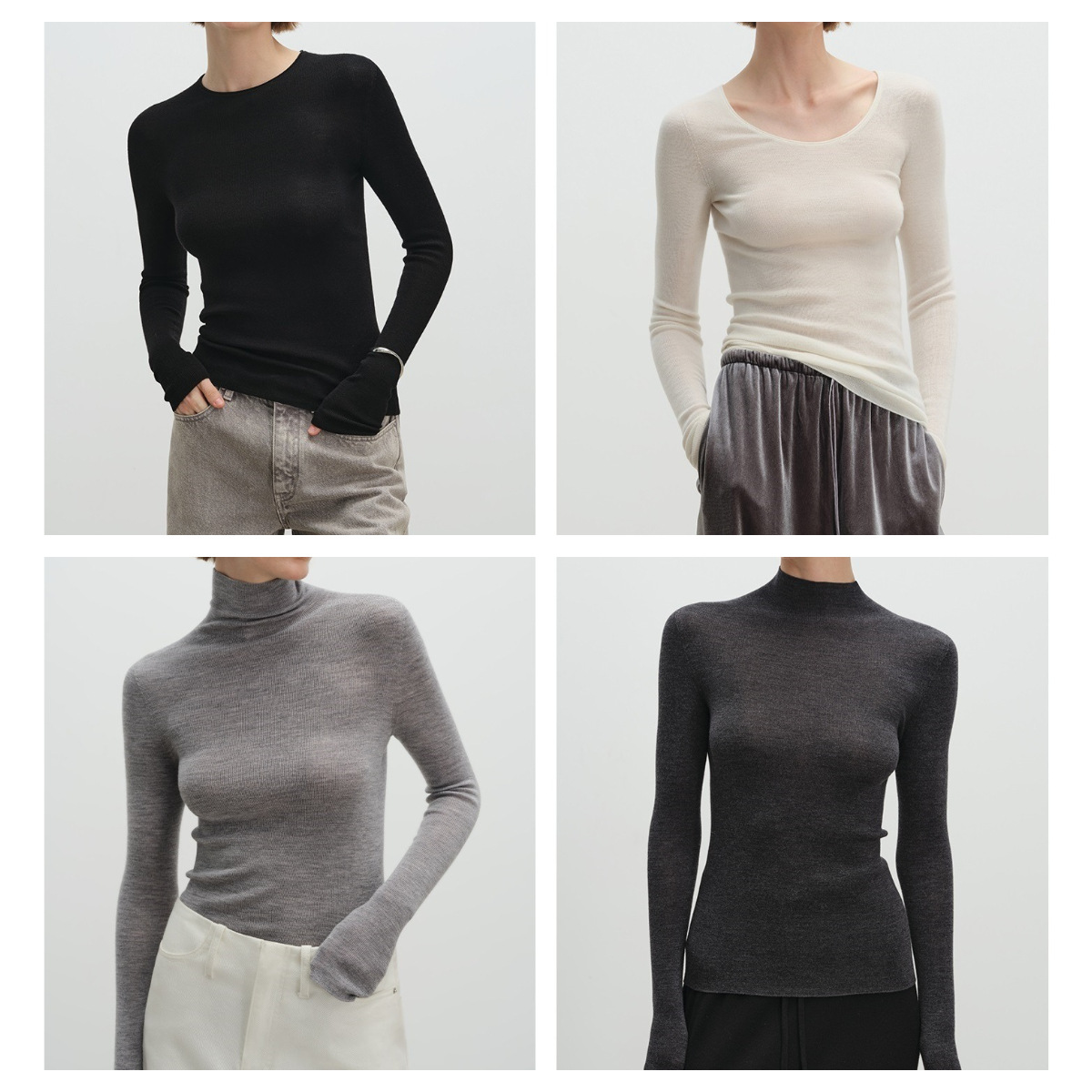 扬子120S極细羊毛 云柔感无缝一体多领型打底针织衫上衣女