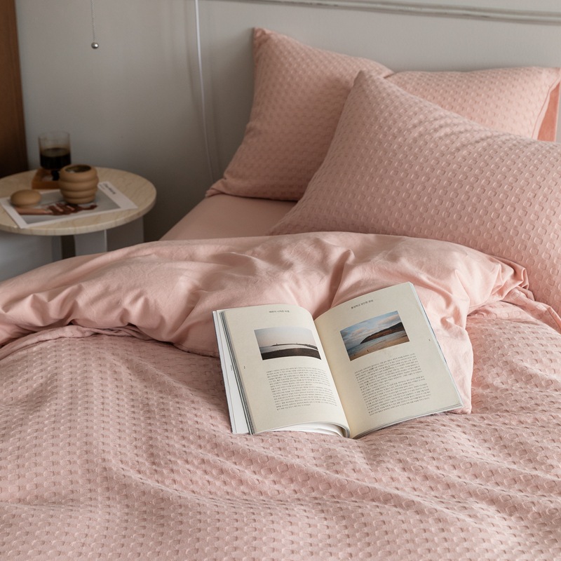 Class A Waffle Wash Cotton Four-Piece Set Solid Color Japanese Simple Bed Cap Pure Cotton Four-Piece Set For Hair Application Scenario