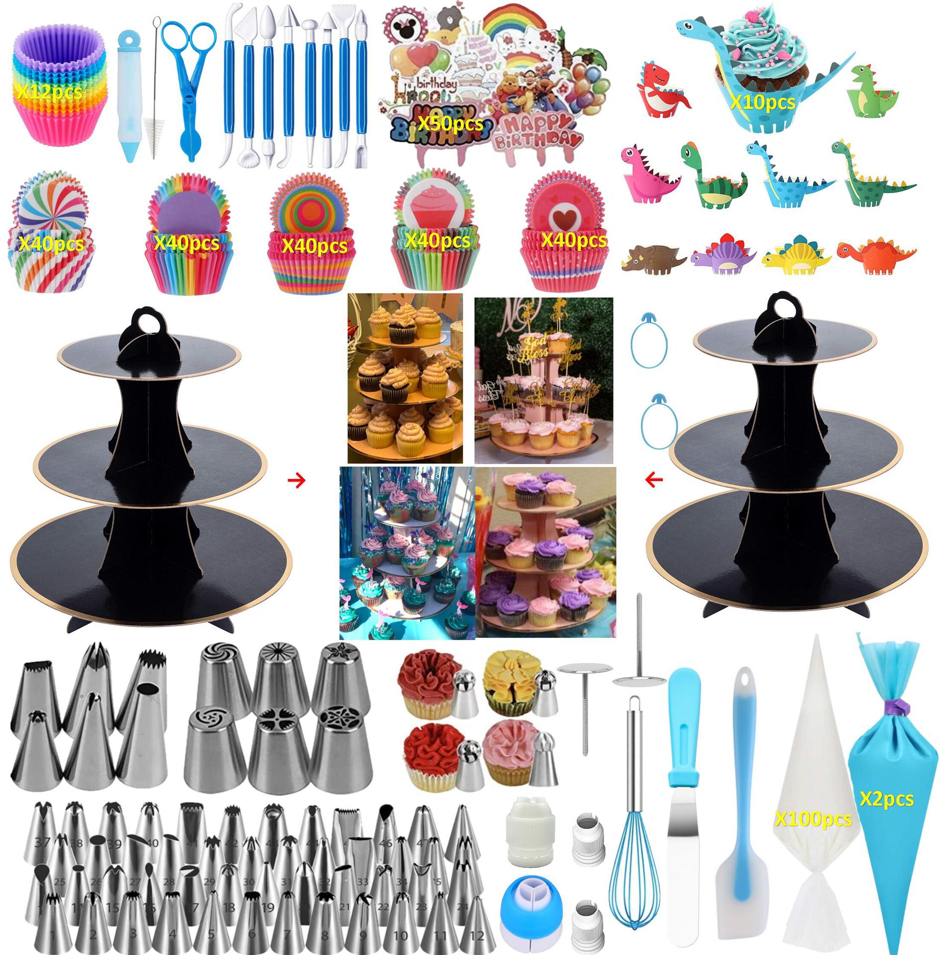 Amazon 459-Piece Cake Decorating Tip Baking Kit Cake Paper Cup Three-Layer Paper Cake Stand details Picture