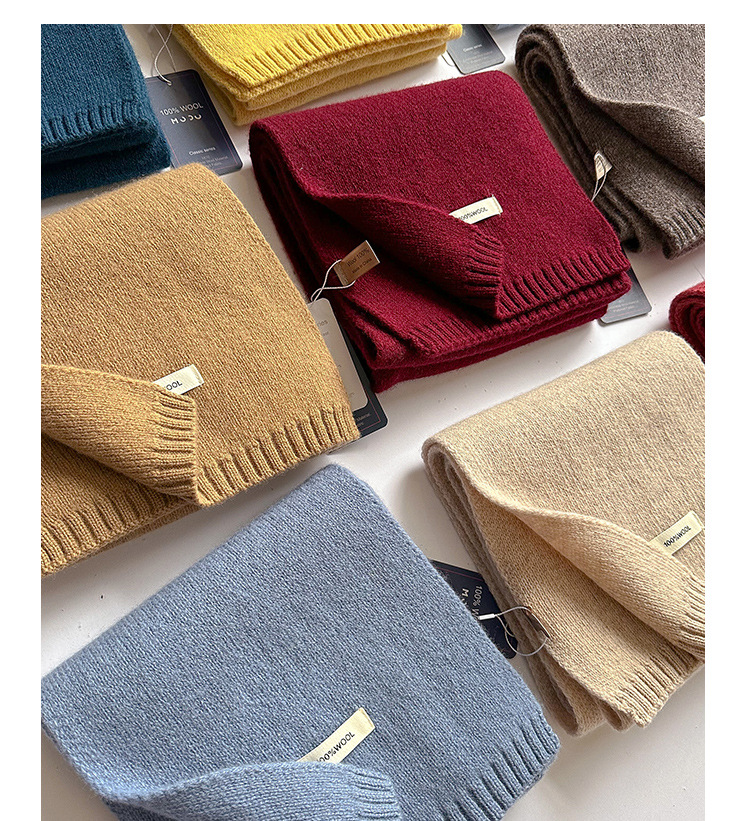 100%澳洲绵羊毛小围巾女冬季纯色针织围巾韩版加厚保暖围脖护颈详情9