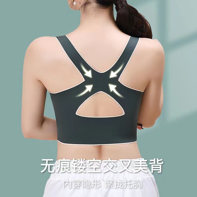 Cross-side-buckle shock-absorbing sports vest for women, seamless back correction, yoga, fitness and running sports underwear details Picture