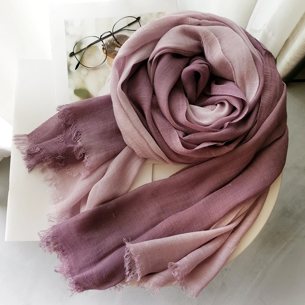 Wholesale of thin cotton and linen scarves for women in spring and autumn on cross-border Amazon, custom-made all-cotton scarves with hanging dyeing and sun-protective shawls Specification image