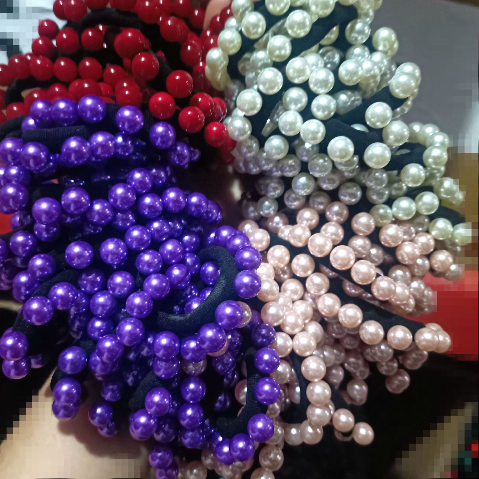 【 No. 56 Hair Tie 】16 beads 100 per bundle Korean style hair tie 16 beads Hair band pearl leather band seamless hair tie One yuan fashionable hair accessory wholesale supply Item Picture