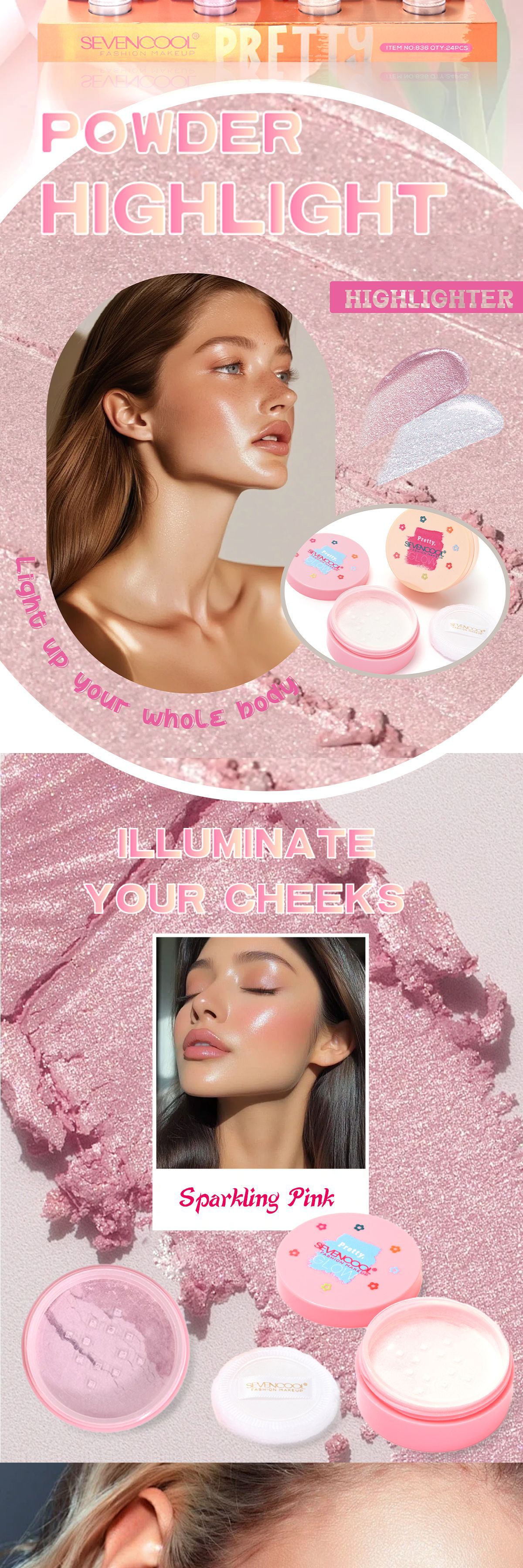 SEVENCOOL high-gloss loose powder, setting powder, long-lasting and natural color, shiny loose powder and loose powder, customized cross-border trade pic 2