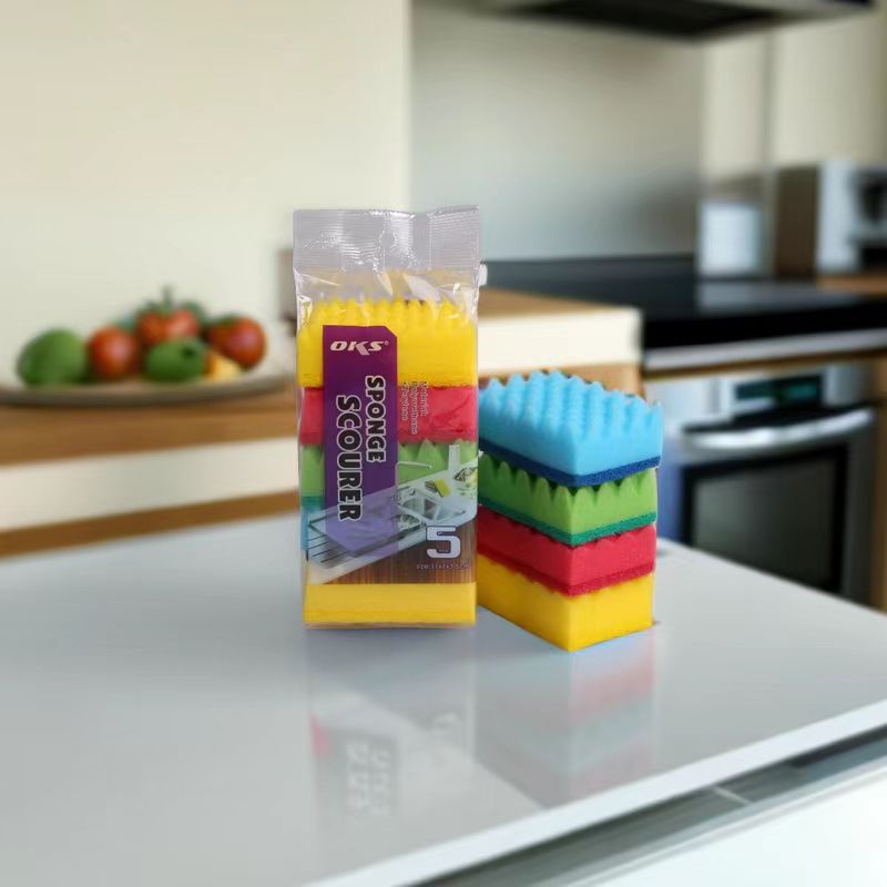 Manufacturer Wholesale High-Density Rubber With Sand Double Sided Dishwashing Sponge Wipe Clean Sponge Block Sponge Cleaning Cloth Oks details Picture