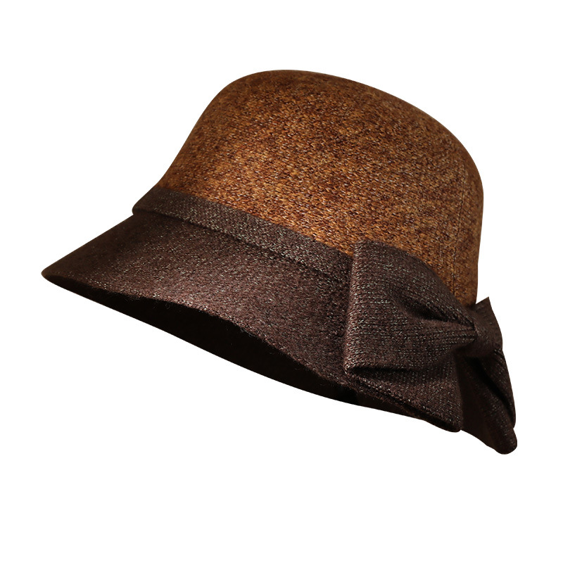 中老年女士帽/保暖羊毛盆帽/短檐礼帽白底实物图