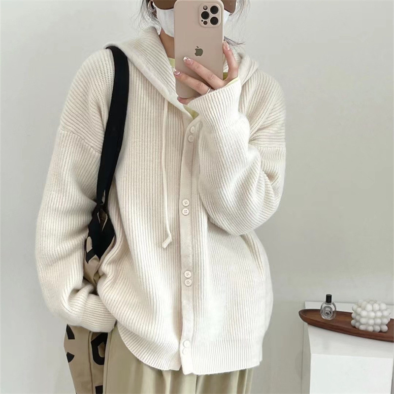 Hooded knitted cardigan women's 2022 autumn/Winter new soft and fluffy Korean-style loose fruit-colored sweater women's coat top