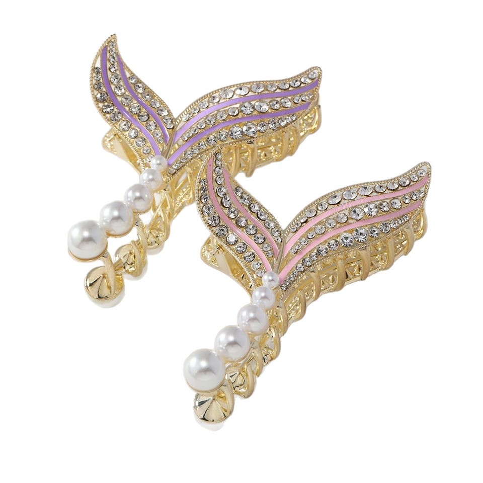 Exquisite fish-tail hair clipper at the back of the head, flower clipper, large shark clipper, alloy rhinestone pearl hair accessory, hair claws, hair clipper