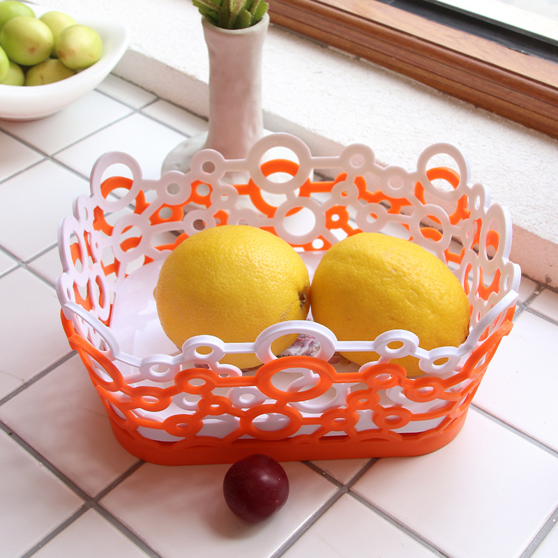 塑料镂空长方篮子收纳筐纯色简约水果篮家用厨房沥水篮方形收纳篮详情图4