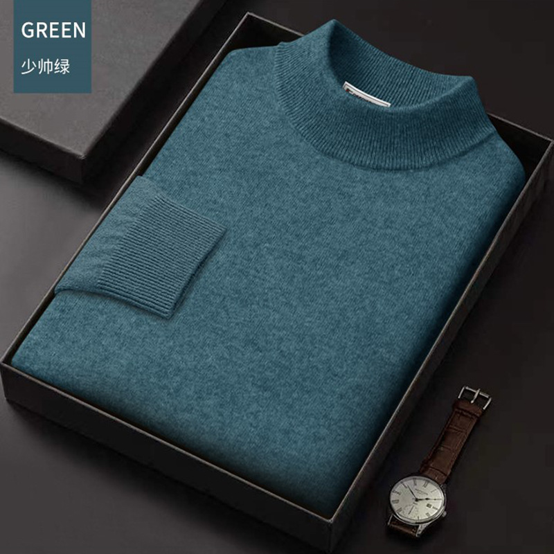 Autumn and winter men's semi-high neck 100% pure wool sweater, seamless cashmere sweater, men's pullover knitted sweater, large-sized sweater Application Scenario