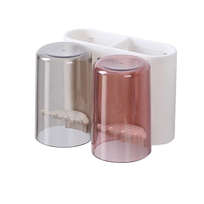 High profile horizontal wall mounted toothbrush cup holder Toothbrush storage holder Punch free mouthwash cup Brushing cup toilet tooth cup holder Item Picture