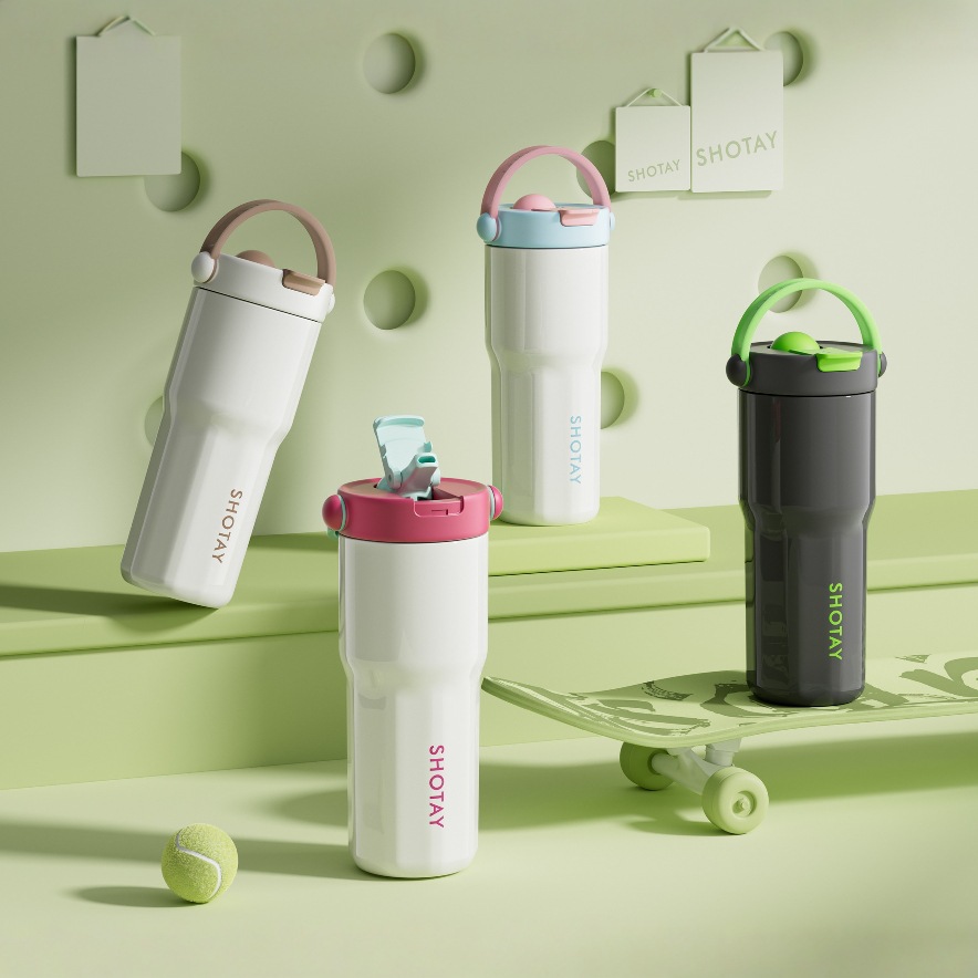 Shangtai's popular male and female stainless steel water cups with straws, insulated cups, handles, and outdoor coffee cups