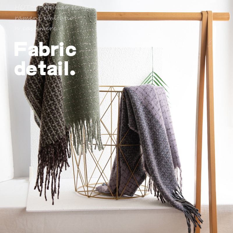 Wholesale of new spring warm scarves imitating cashmere with a high-end look, women's checkered neck, casual and versatile commuting shawl details Picture