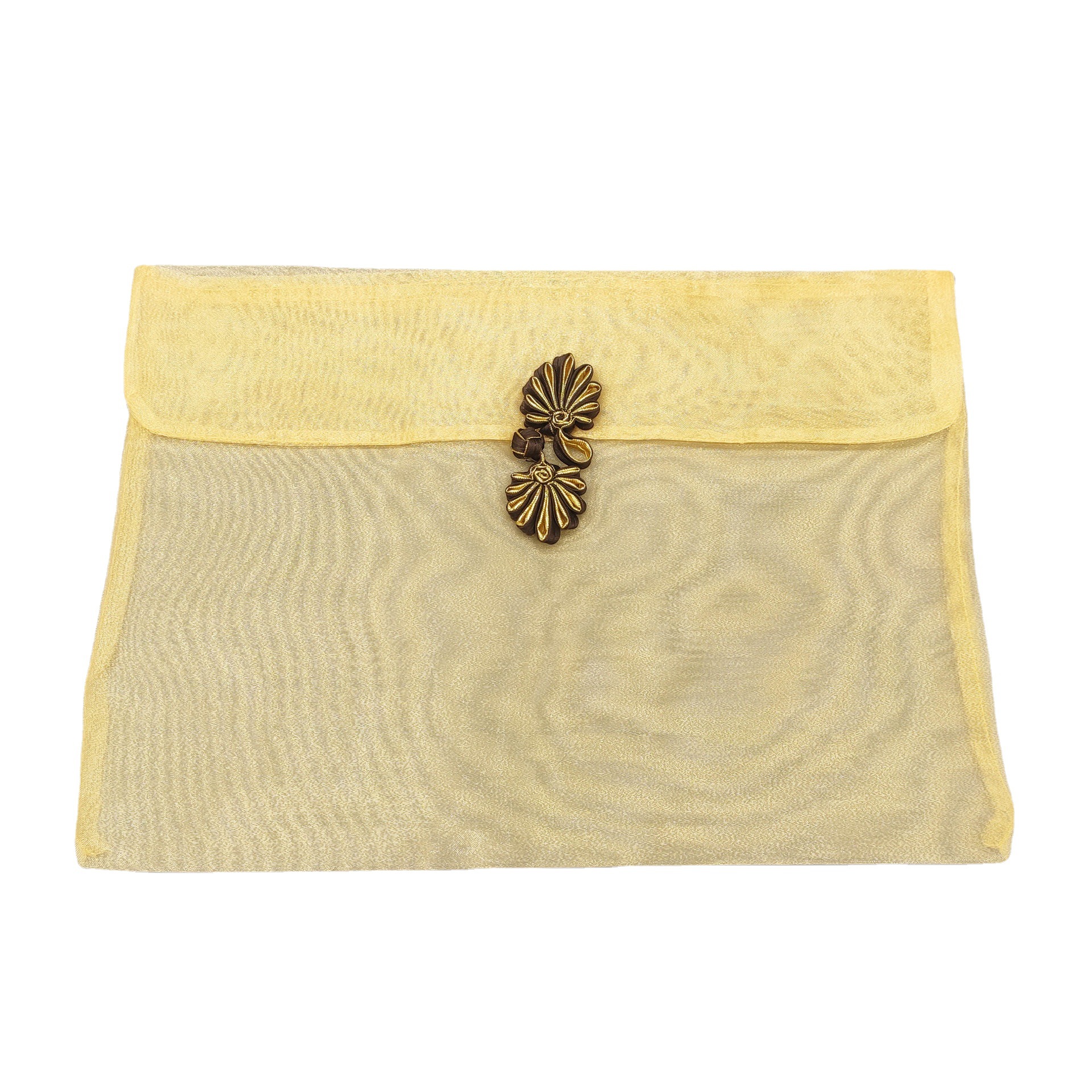 Golden organza silk scarf gift packaging, button-up gauze bag, retro cheongsam storage, three-piece gauze flip cover bag, envelope bag Item Picture