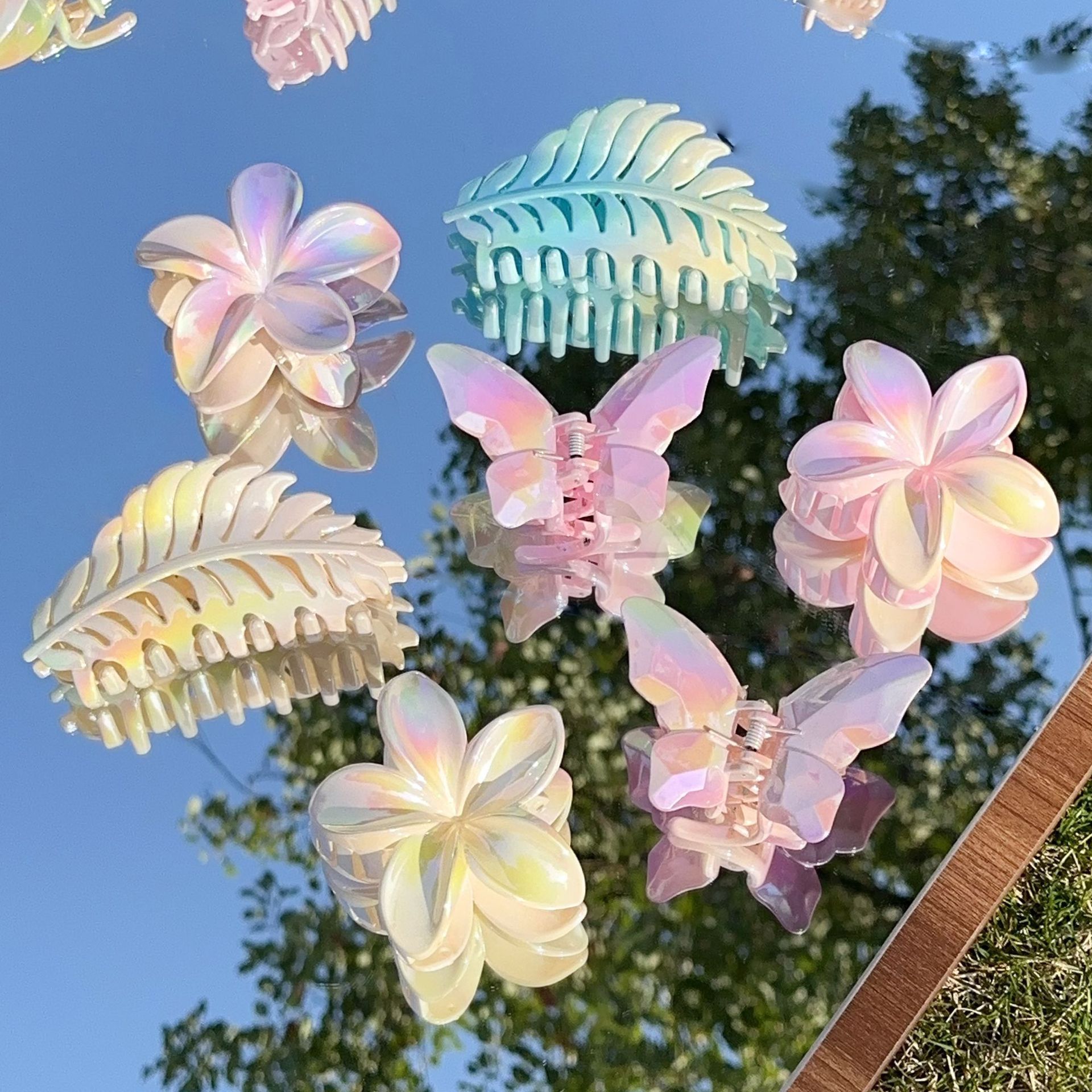 炫彩蝴蝶抓夹鸡蛋花朵发夹子渐变色抓夹半扎发饰鲨鱼夹发卡新品