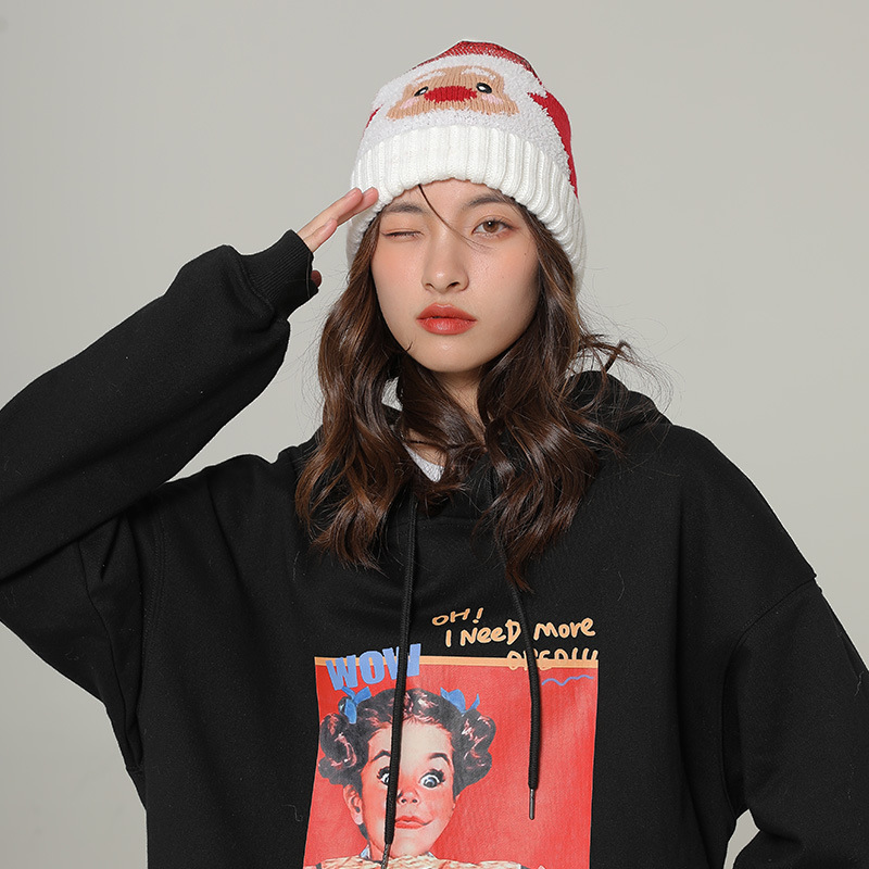 Cross-border best-selling Christmas knitted hats, sequined and pom-pom pullover hats, fashionable and versatile, warm woolen hats for autumn and winter details Picture