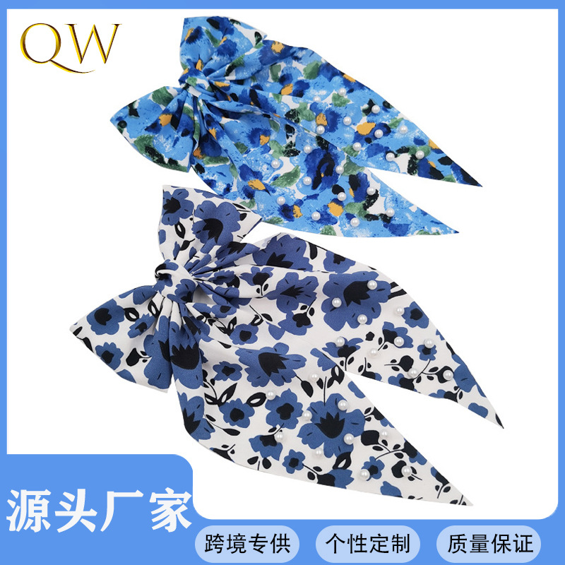 Qiwei Accessories Exclusive Qiwei Accessories Exclusive New French thin floral fresh and delicate ribbon bow hair clip Duck clip Headwear for women
