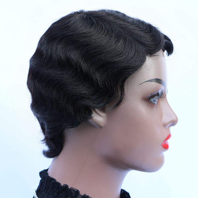 European and American wig, female real hair mechanism, retro Shanghai hairstyle, full real hair, wavy short curly hair cover, human hair Specification image