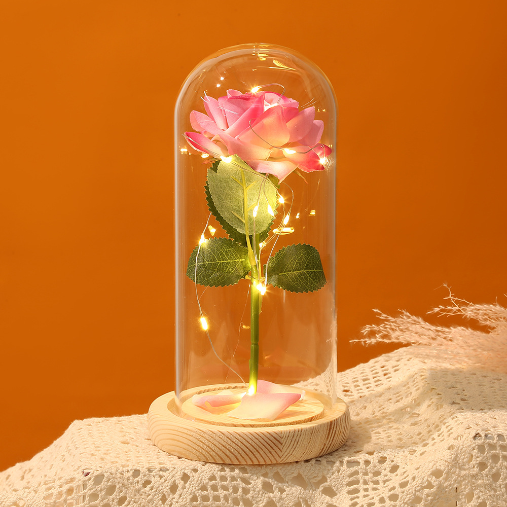 新款永生花玻璃罩玫瑰花礼盒仿真花礼品桌面摆件送女友礼物防尘罩详情图2