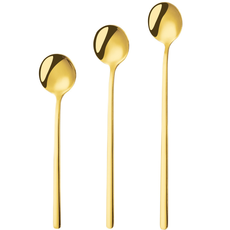 Cute Little Spoon Stainless Steel High Appearance Level Gold Coffee Spoon Mixing Spoon Dessert Spoon Ice Cream Spoon Long Handle Ice Spoon Item Picture