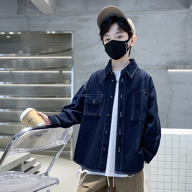 Spring Denim Shirt For Boys Spring Denim Shirt For Kids Middle Boys Long Sleeve Shirt For Boys Thin Denim Coat Specification drawing