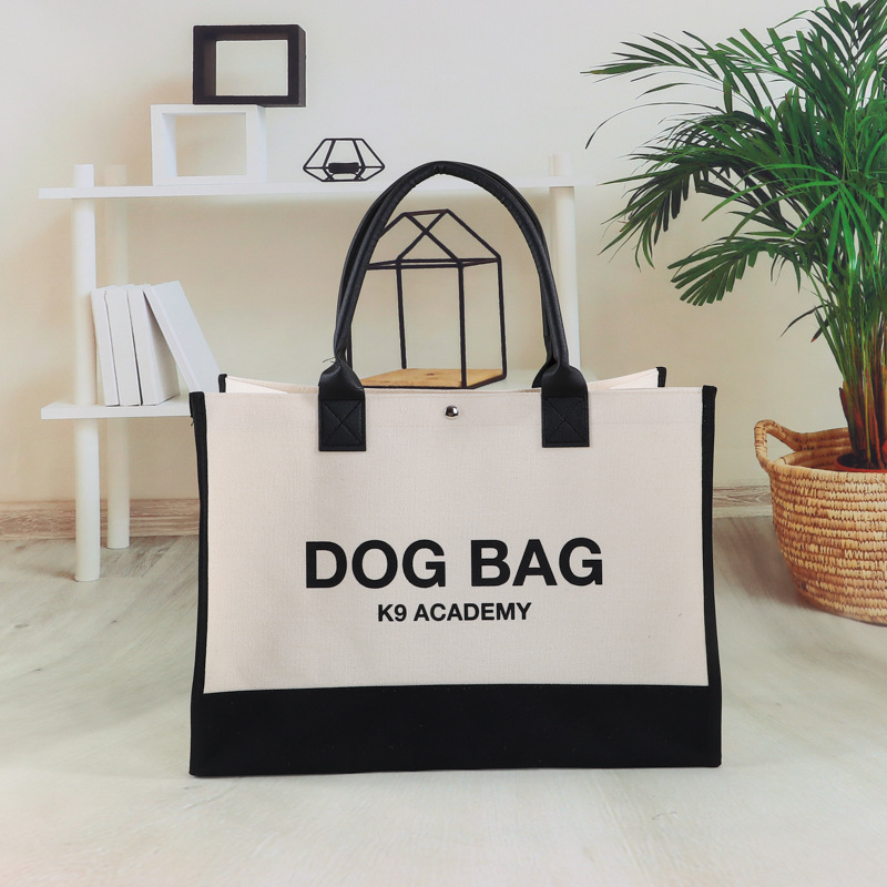 Amazon cross-border canvas tote bag custom logo letter style canvas beach hand-held cosmetic tote bag full figure