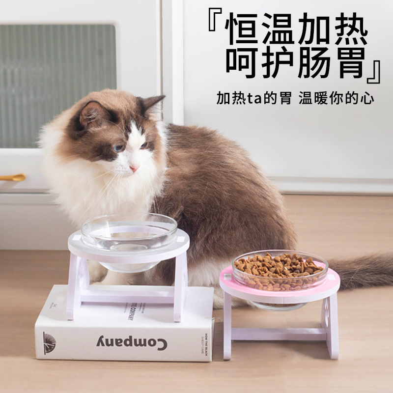 Glass cat bowl with high legs to protect the cervical vertebrae, cat food bowl, cat and dog basins, drinking bowl, pet ceramic bowl disassembly and assembly rack details Picture