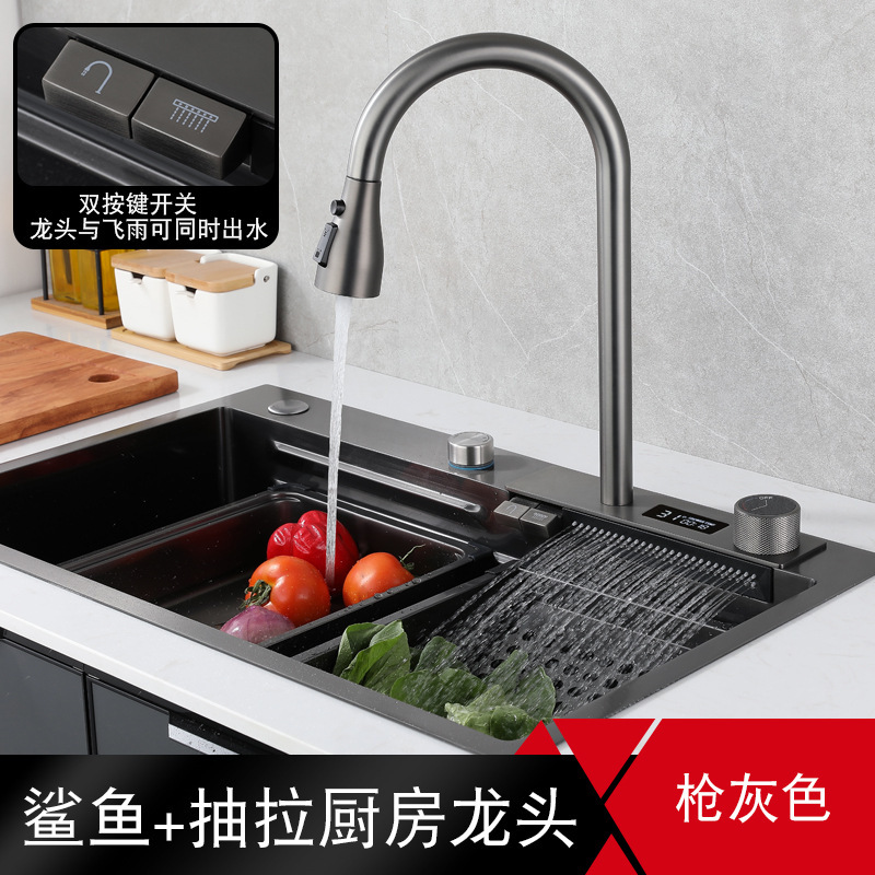 Kitchen Sink Integrated Gun Gray Single Tank 304 Dish Washing Basin Dishwashing Trough Manual Network Red Feiyu Digital Display Sink