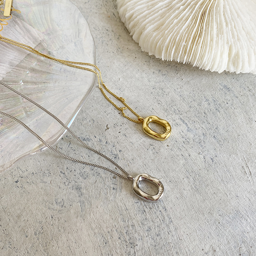 小众设计韩版925纯银镀金色个性简约椭圆甜甜圈锁骨链女项链ins潮